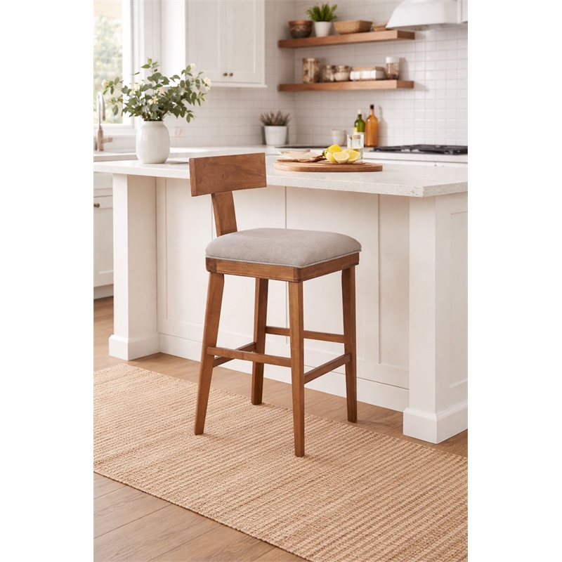 Pemberly Row Upholstered Bar Stool with Curved Back in Rubberwood