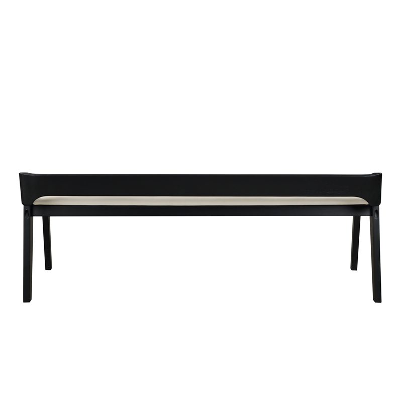 Pemberly Row Rubberwood Dining Bench with Faux Leather in Cream