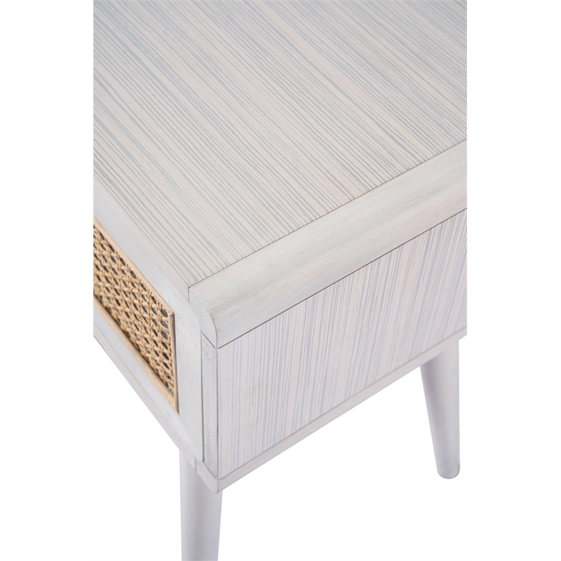 Pemberly Row Contemporary End Table with Cane Door in Zebrano Whitewash