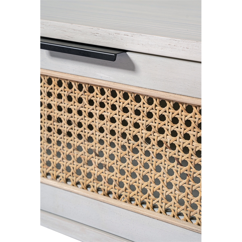 Pemberly Row Contemporary End Table with Cane Door in Zebrano Whitewash