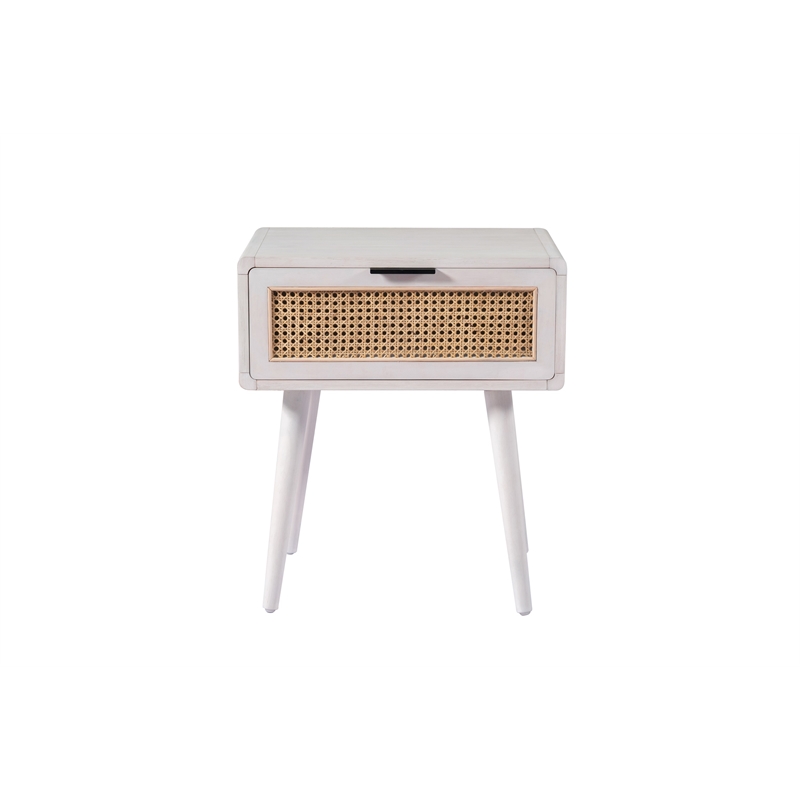 Pemberly Row Contemporary End Table with Cane Door in Zebrano Whitewash