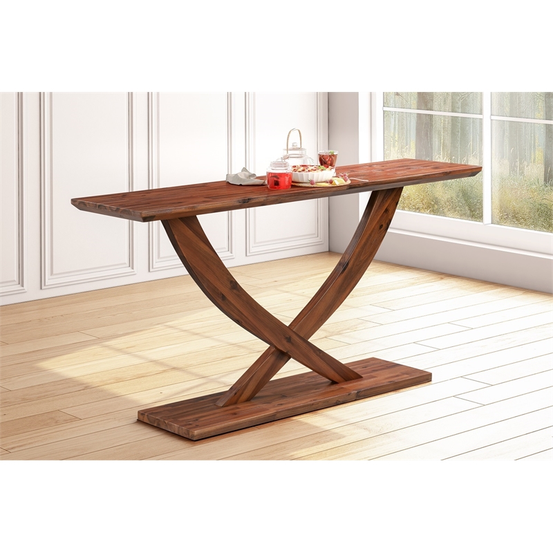 Pemberly Row Mid-Century Acacia Wood Console Table in Warm Chestnut