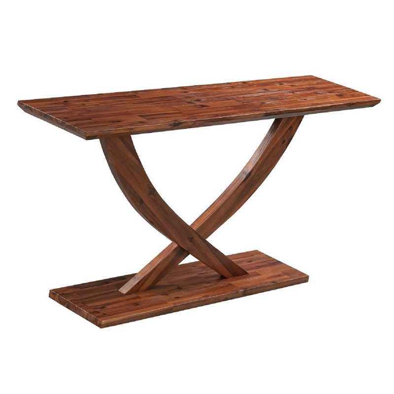 Pemberly Row Mid-Century Acacia Wood Console Table in Warm Chestnut