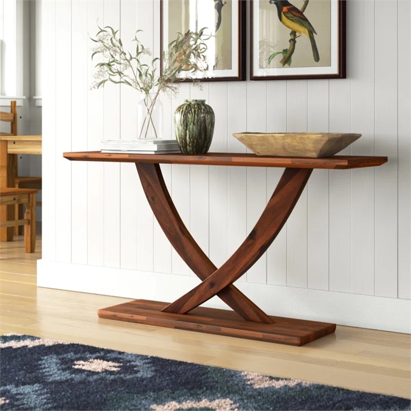 Pemberly Row Mid-Century Acacia Wood Console Table in Warm Chestnut
