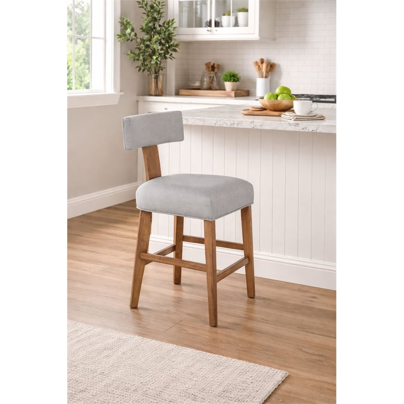 Pemberly Row Rubberwood Upholstered T-Back Counter Stool in Natural