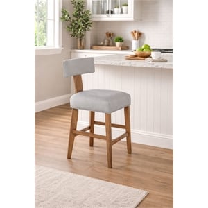 Pemberly Row Rubberwood Upholstered T-Back Counter Stool in Natural