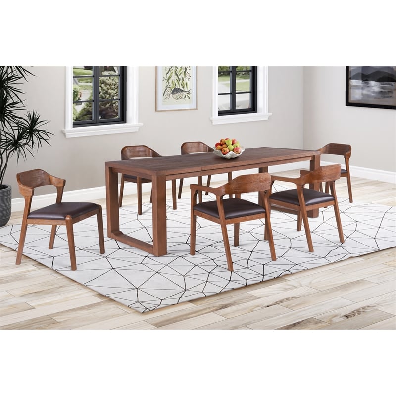 Pemberly Row 7 Piece Rubberwood Drop Leaf Dining Set in Chestnut