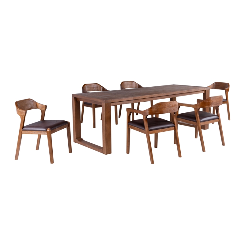 Pemberly Row 7 Piece Rubberwood Drop Leaf Dining Set in Chestnut