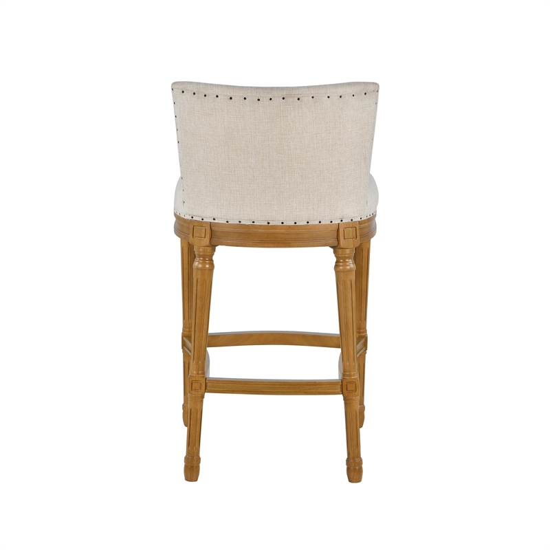Pemberly Row Oak Wood Linen Upholstered Nailhead Bar Stool in Tan