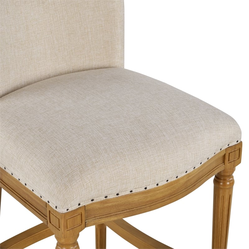 Pemberly Row Oak Wood Linen Upholstered Nailhead Bar Stool in Tan