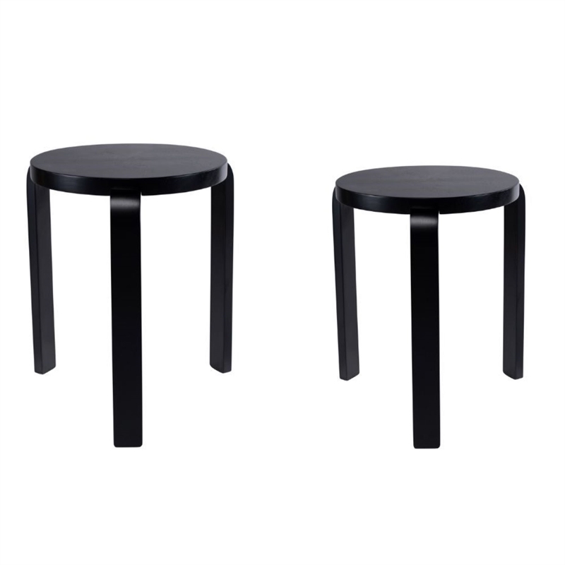 Pemberly Row Round Backless Stacking Stools (Set of 2) in Black