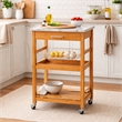 Pemberly Row Contemporary Bamboo Kitchen Cart with Faux Marble Top