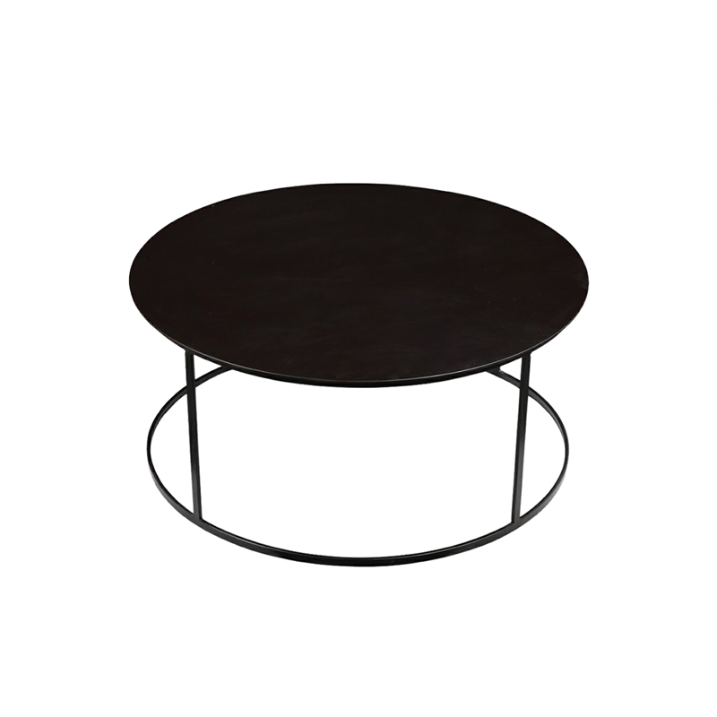 Pemberly Row Contemporary Round Iron Coffee Table in Dark Brown