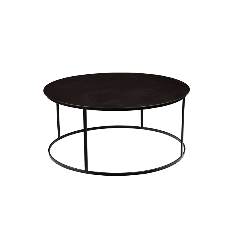 Pemberly Row Contemporary Round Iron Coffee Table in Dark Brown