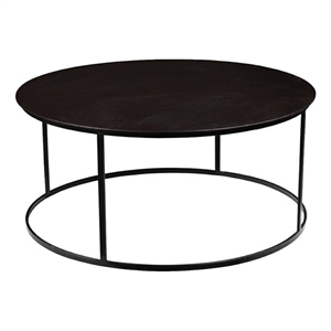 Pemberly Row Contemporary Round Iron Coffee Table in Dark Brown