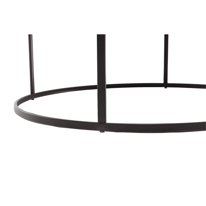 Pemberly Row Contemporary Round Iron Coffee Table in Dark Brown