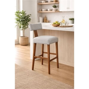 Pemberly Row Contemporary Rubberwood T-Back Bar Stool with Linen Cushion