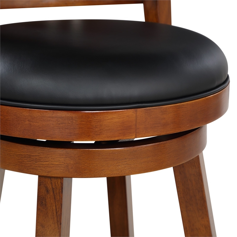 Pemberly Row Hardwood Swivel Counter Stool with Faux Leather in Cherry