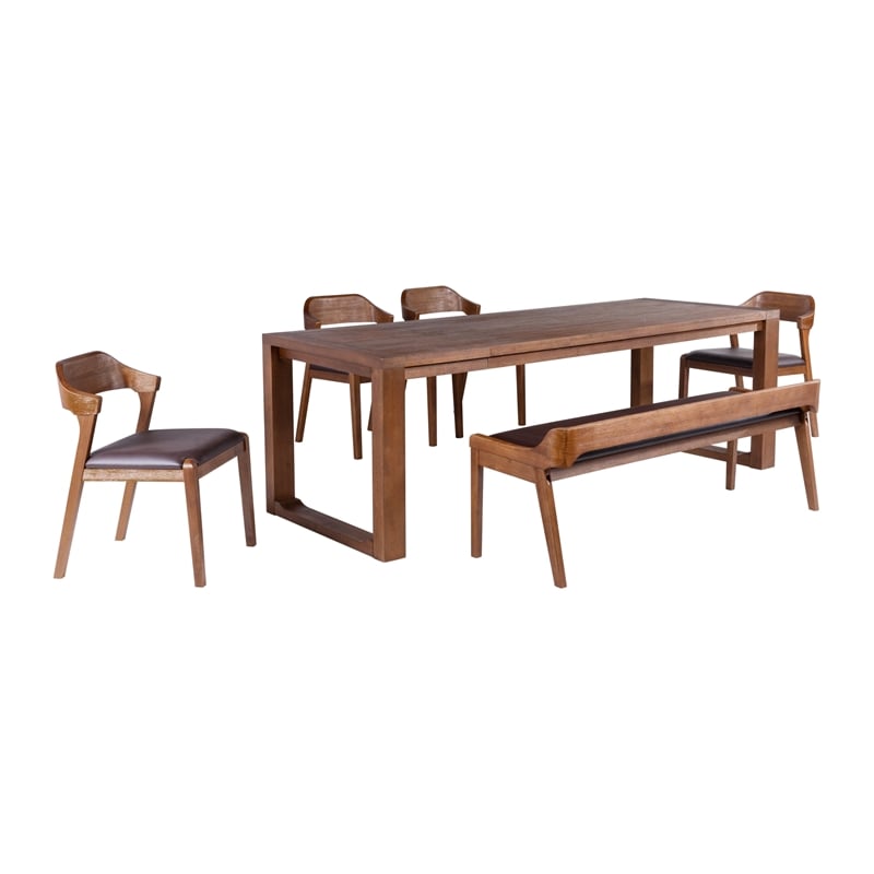 Pemberly Row 6 Piece Rubberwood Dining Set in Chestnut Wire Brush