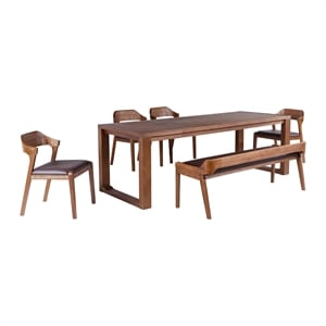 Pemberly Row 6 Piece Rubberwood Dining Set in Chestnut Wire Brush