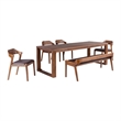 Pemberly Row 6 Piece Rubberwood Dining Set in Chestnut Wire Brush