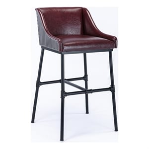 Pemberly Row Adjustable Faux Leather Metal Stool in Burgundy