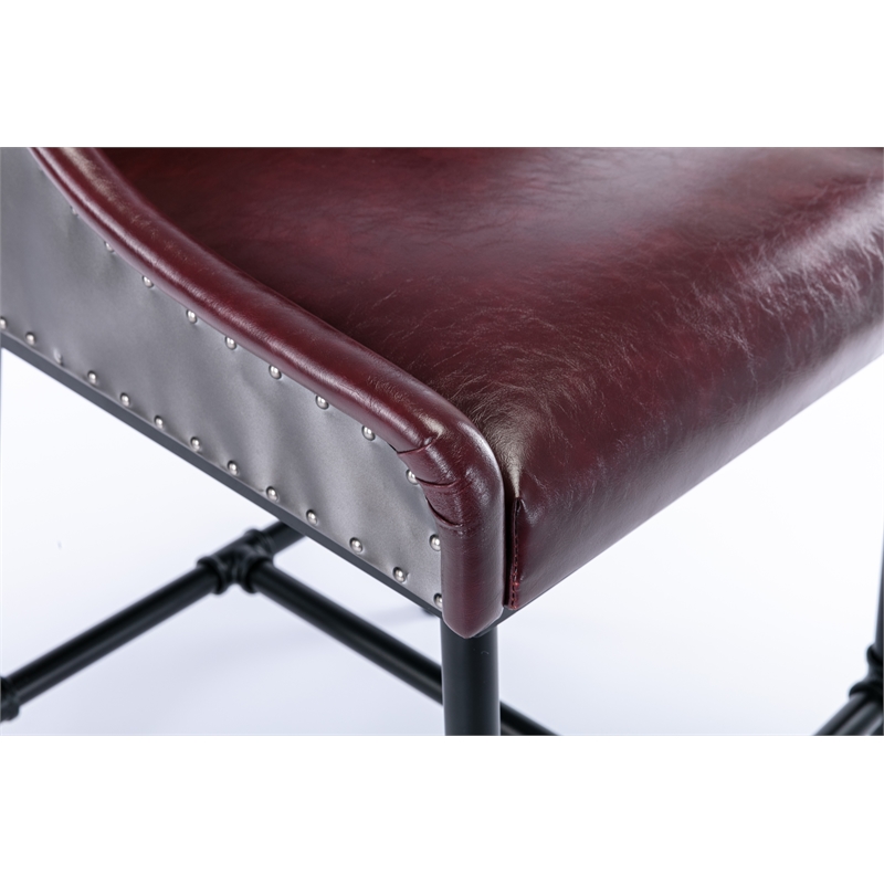 Pemberly Row Adjustable Faux Leather Metal Stool in Burgundy