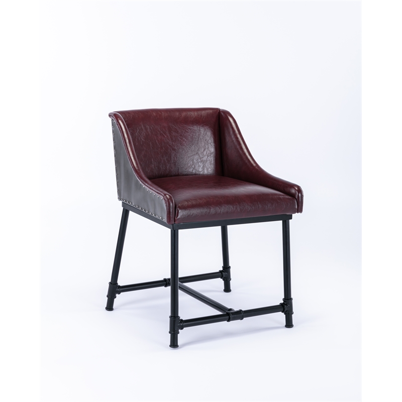 Pemberly Row Adjustable Faux Leather Metal Stool in Burgundy