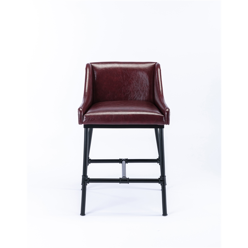 Pemberly Row Adjustable Faux Leather Metal Stool in Burgundy