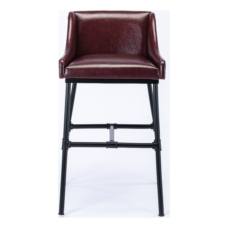 Pemberly Row Adjustable Faux Leather Metal Stool in Burgundy