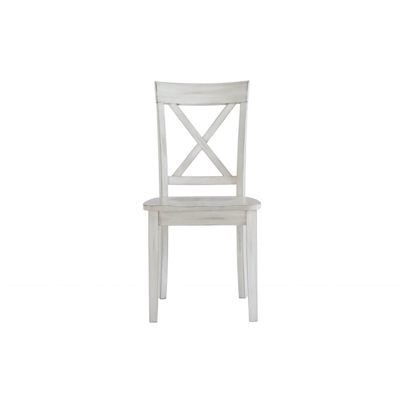 Pemberly Row Rubberwood X-Back Dining Chairs in Antique White (Set of 2)