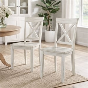Pemberly Row Rubberwood X-Back Dining Chairs in Antique White (Set of 2)