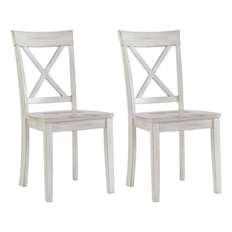Pemberly Row Rubberwood X-Back Dining Chairs in Antique White (Set of 2)