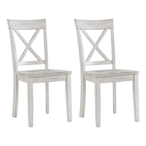 Pemberly Row Rubberwood X-Back Dining Chairs in Antique White (Set of 2)