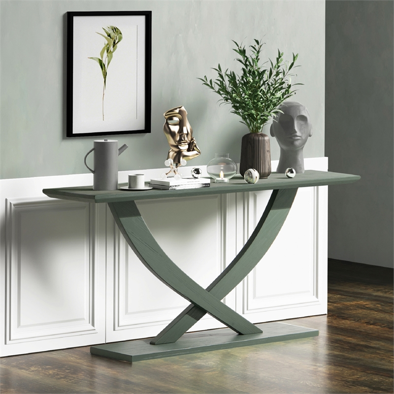 Pemberly Row Acacia Wood Console Table in Spanish Moss Green