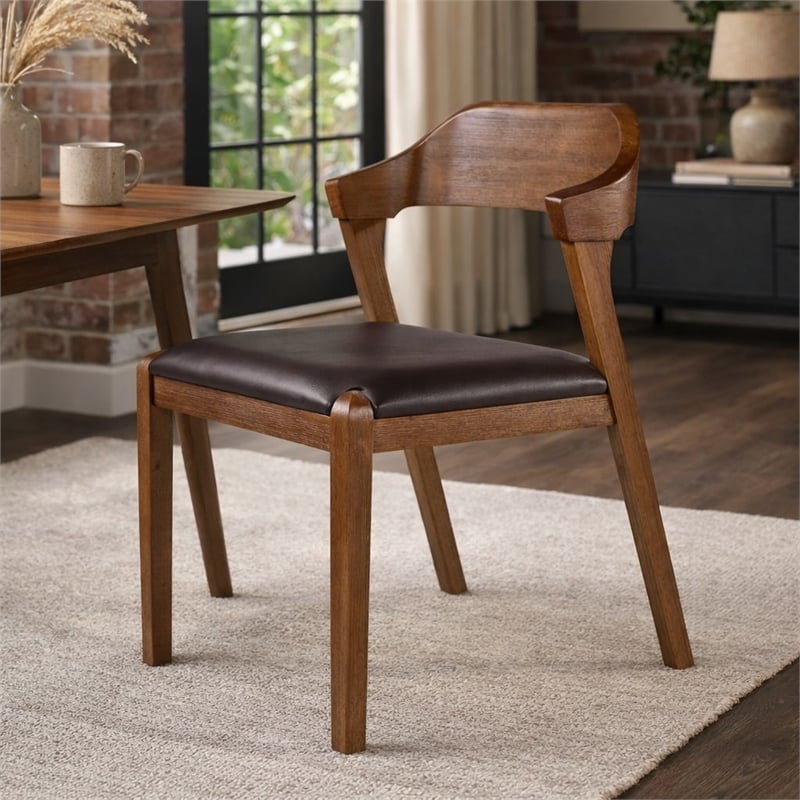 Pemberly Row Contemporary Rubberwood Dining Chair in Chestnut Wire Brush