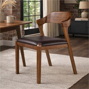 Pemberly Row Contemporary Rubberwood Dining Chair in Chestnut Wire Brush
