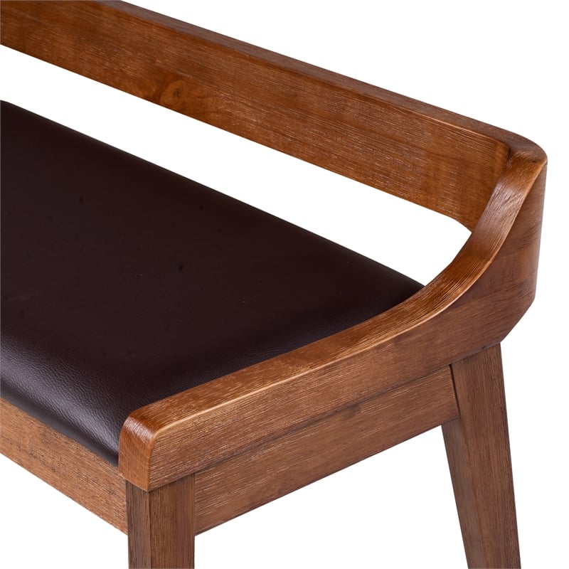 Pemberly Row Rubberwood Dining Bench in Chestnut Wire-Brush Finish