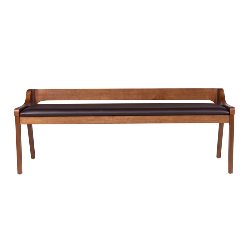 Pemberly Row Rubberwood Dining Bench in Chestnut Wire-Brush Finish