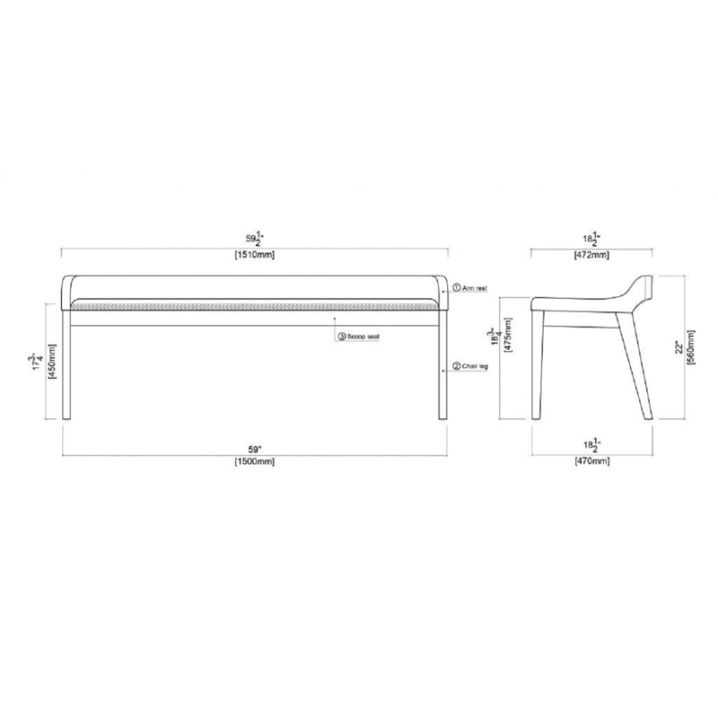 Pemberly Row Rubberwood Dining Bench in Chestnut Wire-Brush Finish