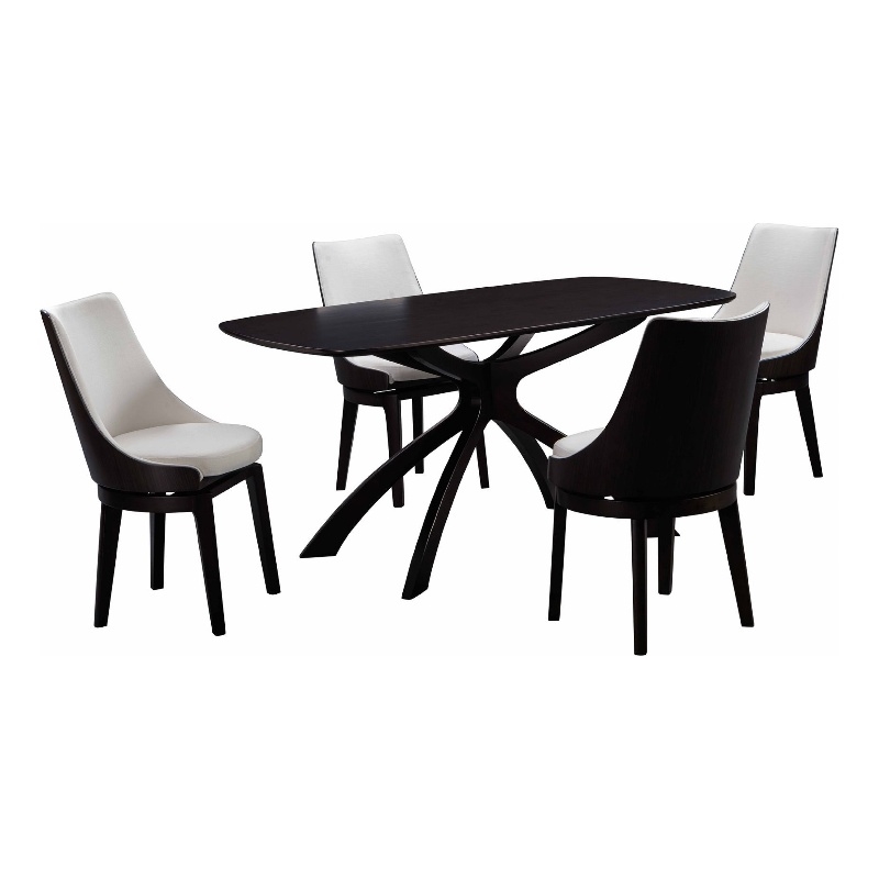 Pemberly Row 5 Piece High Back Swivel Dining Set in Matte Black