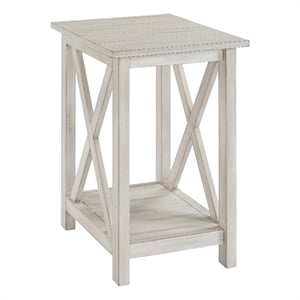 Pemberly Row Rubberwood Farmhouse Side Table in Antique White