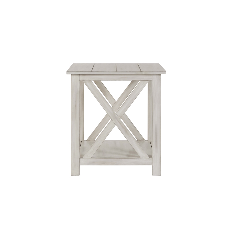 Pemberly Row Rubberwood Farmhouse Side Table in Antique White