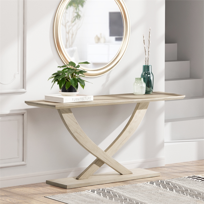 Pemberly Row Acacia Wood Console Table in Sawgrass Beige Finish