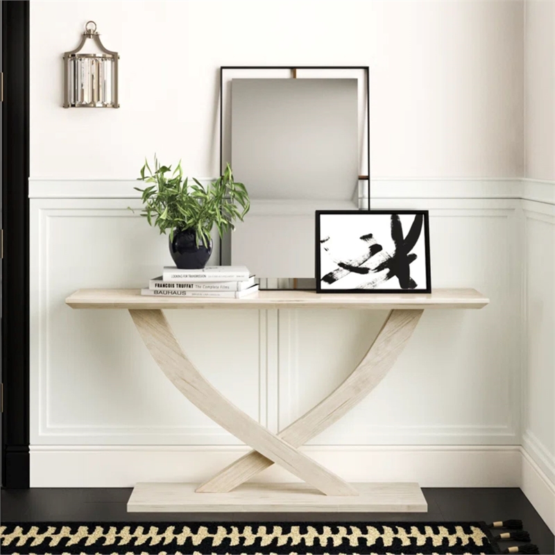 Pemberly Row Acacia Wood Console Table in Sawgrass Beige Finish