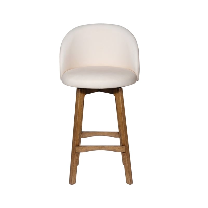 Pemberly Row Contemporary Rubberwood Swivel Bar Stool in Rustic Natural