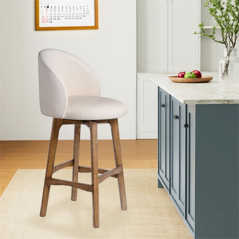 Pemberly Row Contemporary Rubberwood Swivel Bar Stool in Rustic Natural