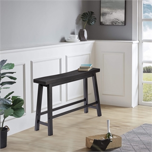 Pemberly Row Acacia Wood Backless Dining Bench in Black Charcoal