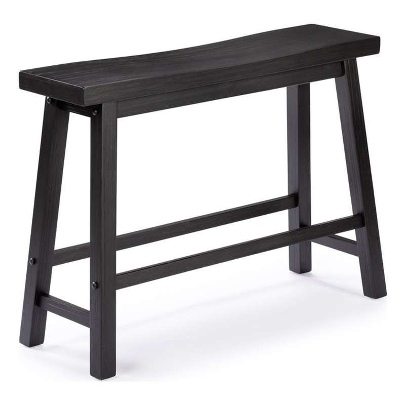 Pemberly Row Acacia Wood Backless Dining Bench in Black Charcoal