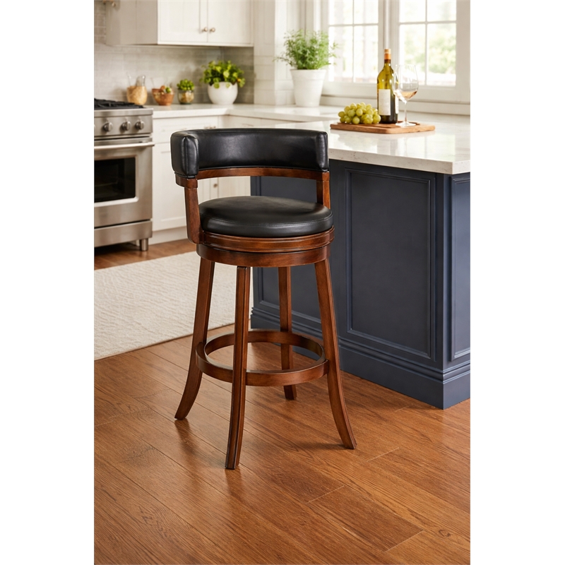 Pemberly Row Contemporary Rubberwood Swivel Bar Stool in Cappuccino
